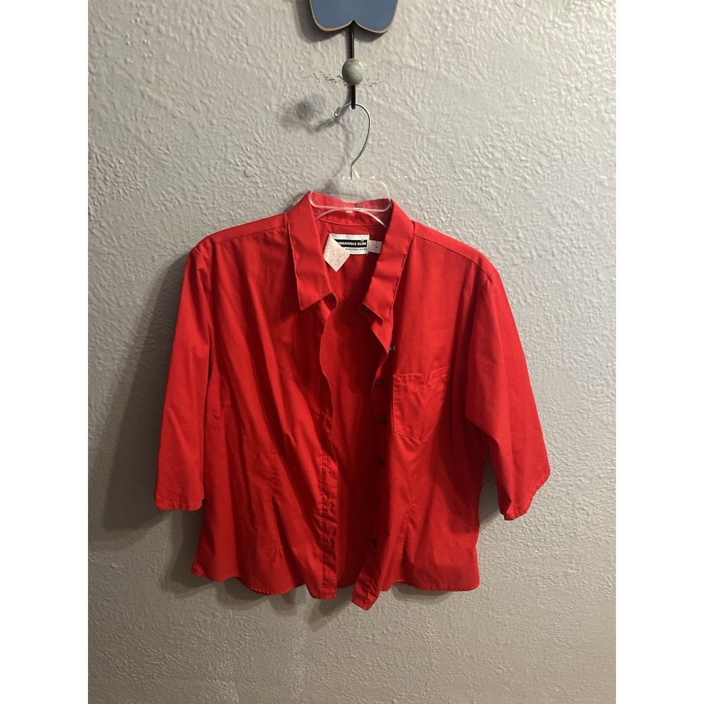 Womens Panhandle‎ Slim 3/4 Sleeve Button Up Shirt Size Large Red
